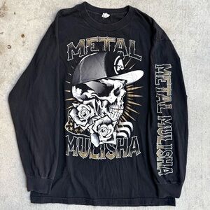 Vintage Y2K Metal Mulisha Black Skull Grunge Men’s Long Sleeve Shirt L 21x29